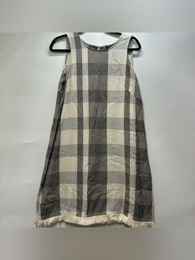Sam & Jess Small Checked Plaid Rayon Cotton Fringe Sleeveless Dress Fall